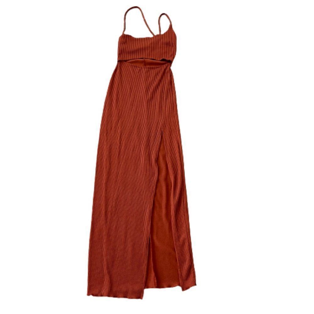 7 Day Wknd Ribbed Cut out Maxi Dress with Slit Spaghetti Strap Size Small